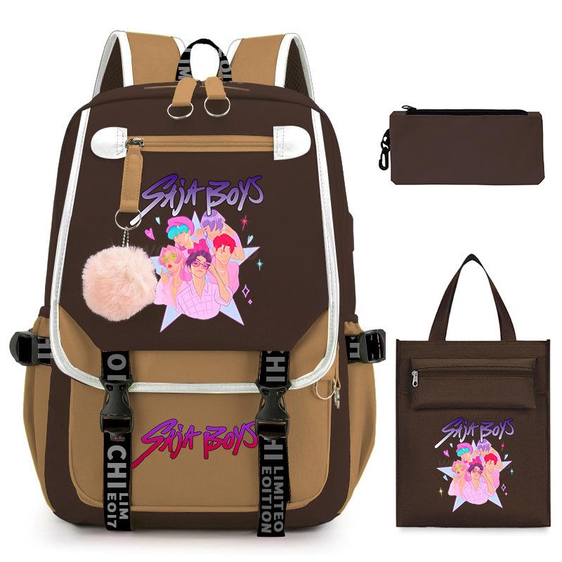 K-Pop Anime Cartoon Printing Casual Student Backpack Shoulder Bag Pencil Case Three-Piece Set