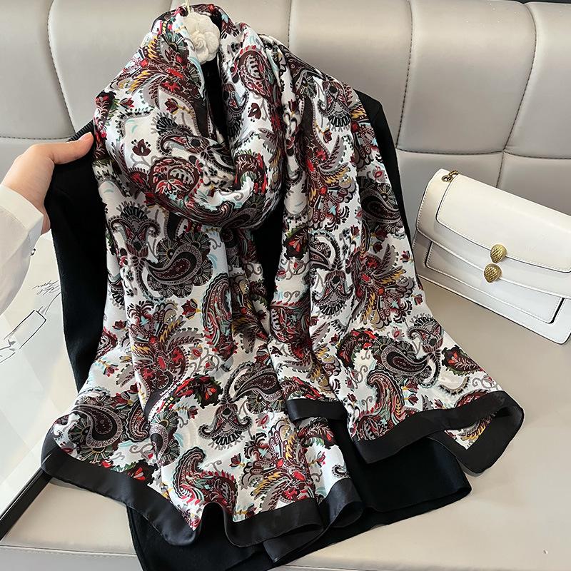 Ethnic Style Printed Imitation Silk Scarf Summer Fashion Exterior Shawl Thin Warm Air Conditioning Blanket Multifunction Sun Protection