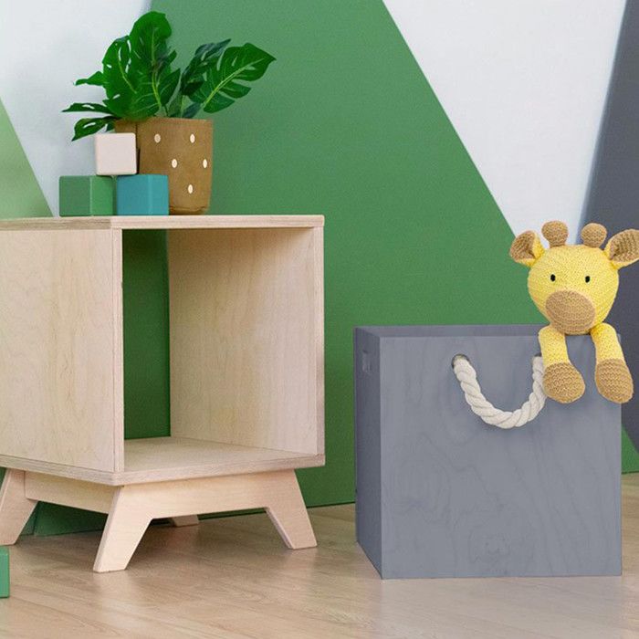 Wooden Storage Box Model 3 - Rope Handles - Grey - 33 X 33 X 37 Cm