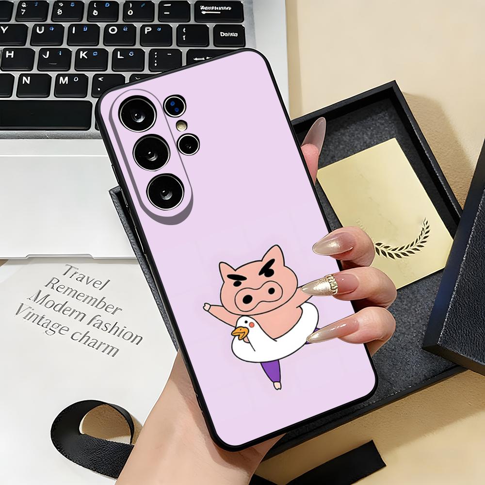 Buriburizaemon Pig Phone Case For Samsung S26 S25 S24 FE S23 S22 S21 Plus S20 Ultra Note20Ultra Black Soft Shell