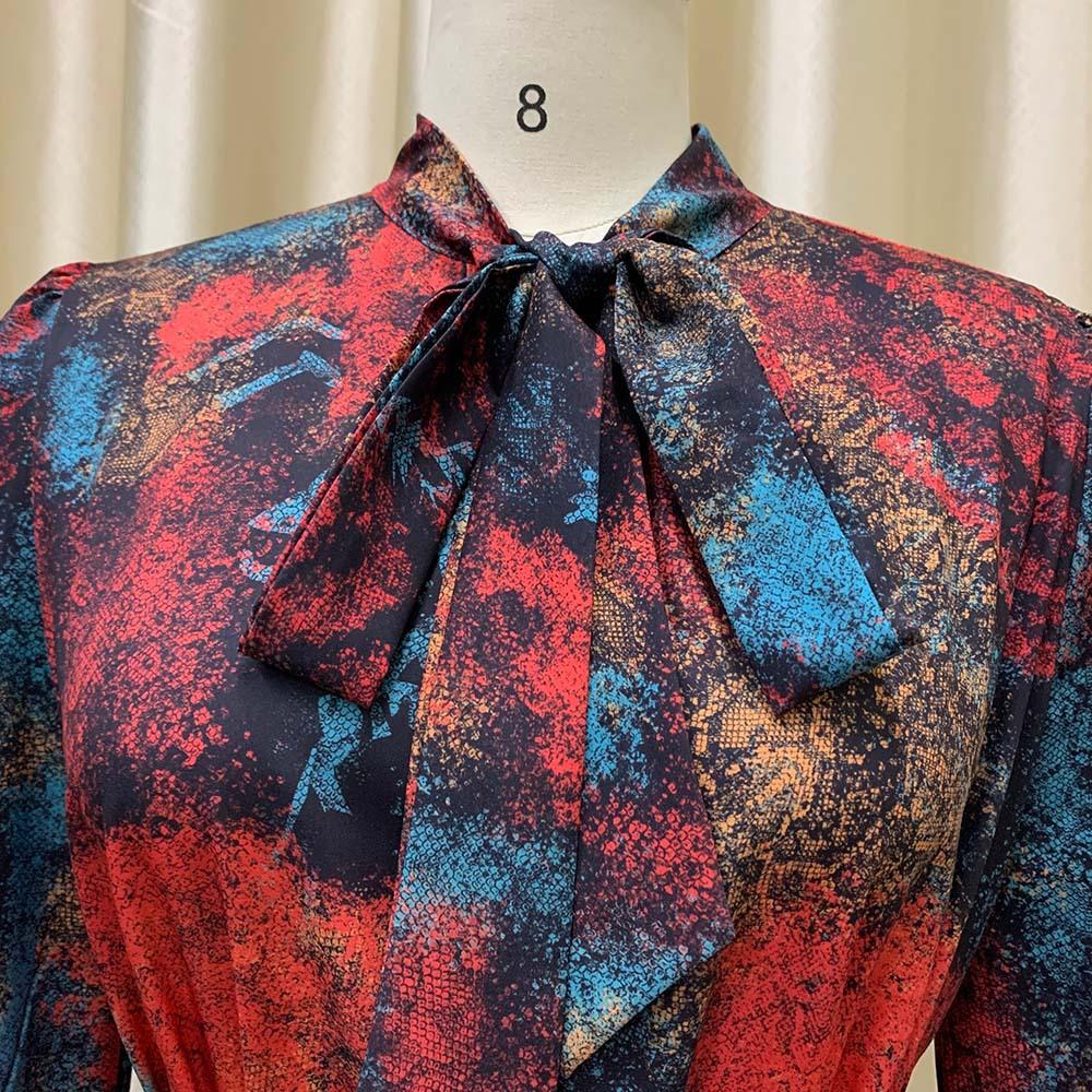 Женское платье с поясом Весенние и осенние вечерние платья больших размеров с длинными рукавами и высокой талией с принтом