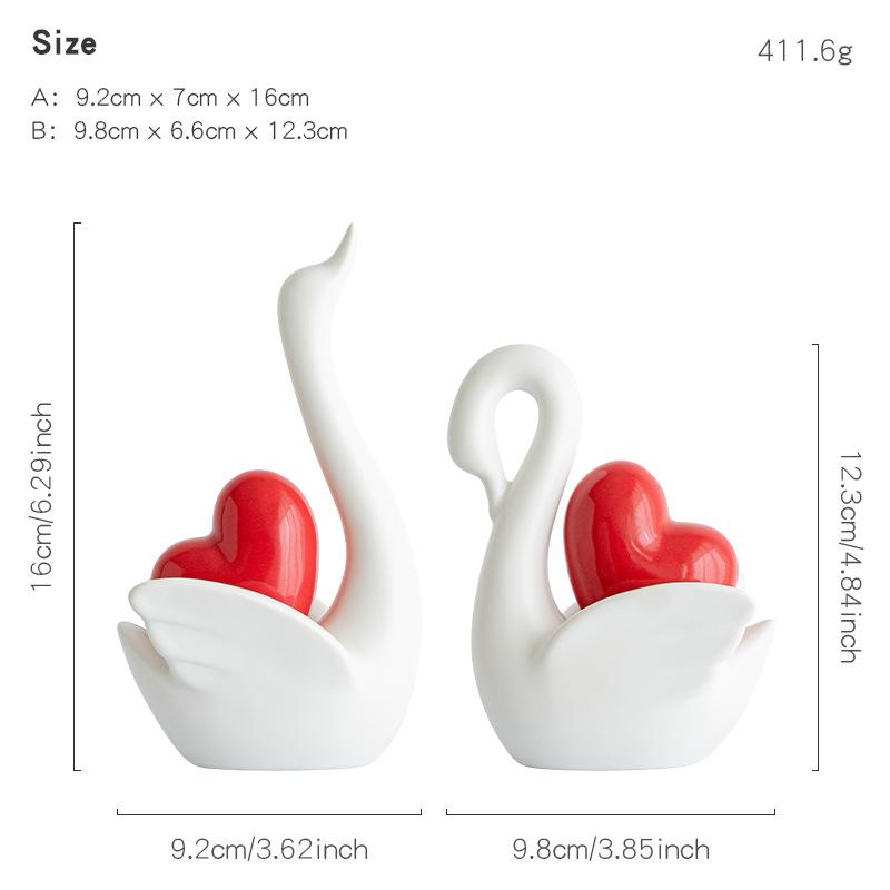 Любящая пара лебедей Орнамент Керамические поделки Золотая скульптура любви Белая керамическая фигурка лебедя ТВ-тумба Аксессуары для домашнего декора