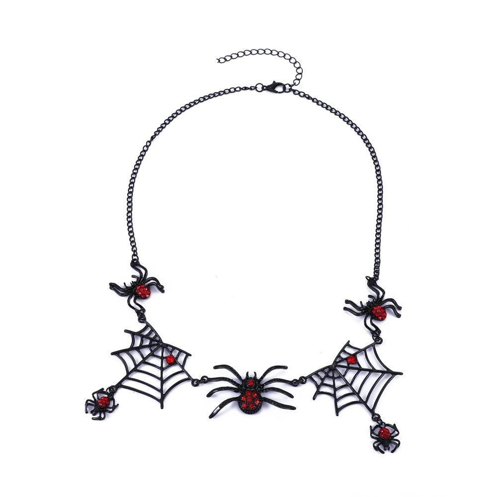 Gothic Halloween Black Spider Web Necklace Exaggerated Design Spider Clavicle Chain Hip Hop Party