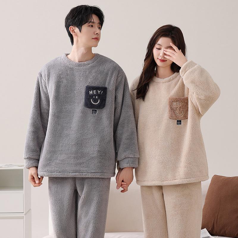 Парные пижамы Осень И Зима Зимний Коралловый Флис Утепленный Флис Фланель Мужской И Женский Милый Комплект Домашней Одежды