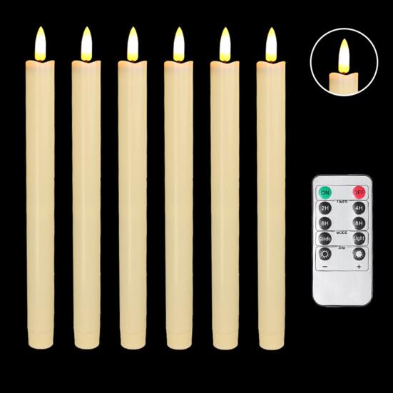 6Pcs Flameless Taper Candles Battery Operated Window Fake Candles with Remote Control Flickering LED Candles for Holiday Wedding Home Decor