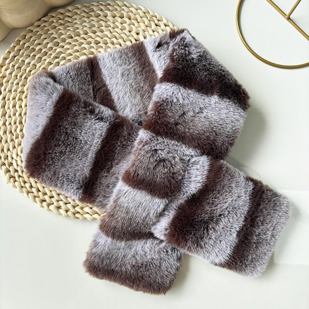 Thick Plush Cross Scarf Thermal Fluffy Muffler Double Sided Stole Faux Fur Collar Office Workers