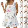 Женское модное повседневное платье без рукавов с квадратным вырезом, плиссированное платье-майка, пляжные платья с принтом