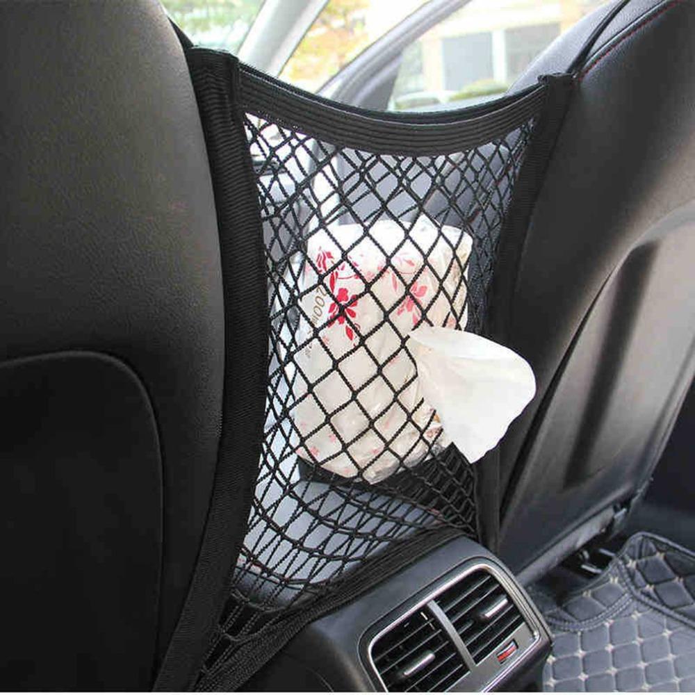 1PC Car Interior Accessories Black Seat Back Storage Elastic Mesh Net Bag Between Luggage Holder Pocket