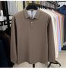 Мужская однотонная хлопковая рубашка-поло - Повседневный топ с длинным рукавом