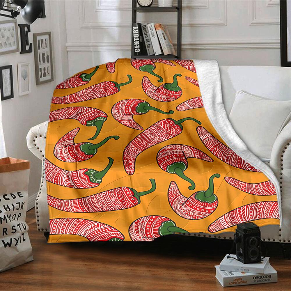 1Pc Chili Pepper Art Flannel Blanket, Soft And Comfortable, Casual Warm, Camping Travel, Christmas, Halloween Xmas Gift. G1118