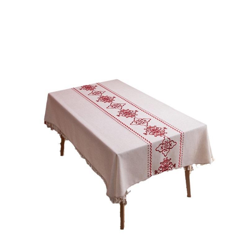 Embroidery Embroidery Auspicious Cloud Flower Letter Fringed Tablecloth Rectangular Coffee Table Tablecloth Dining Table Cloth
