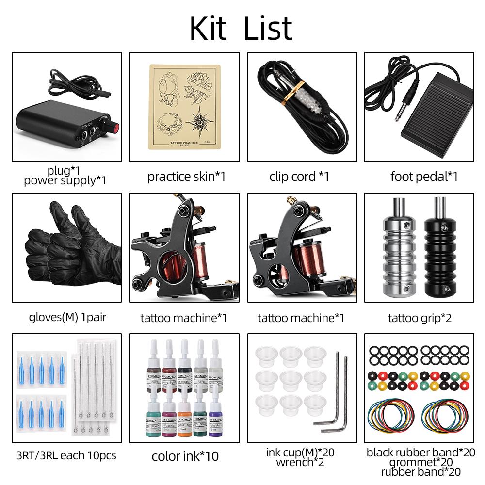 Комплект тату-машины Источник питания для татуировки Чернила для татуировки Игла для татуировки
