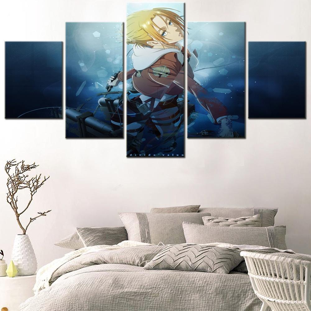 5 Pieces Canvas Wall Arts Anime Poster Painting Modular Picture Print Attack On Titan Wallpaper Home Decor Bedroom Modern Mural