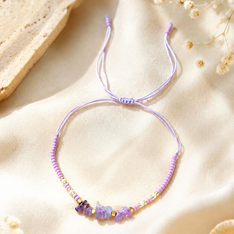 New Bohemian gravel rice ball hand rope irregular natural stone adjustment woven bracelet couple bracelet