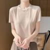 Женская летняя футболка с коротким рукавом, 50% шелка тутового дерева и полиэстера | Легкий дышащий облегающий повседневный топ