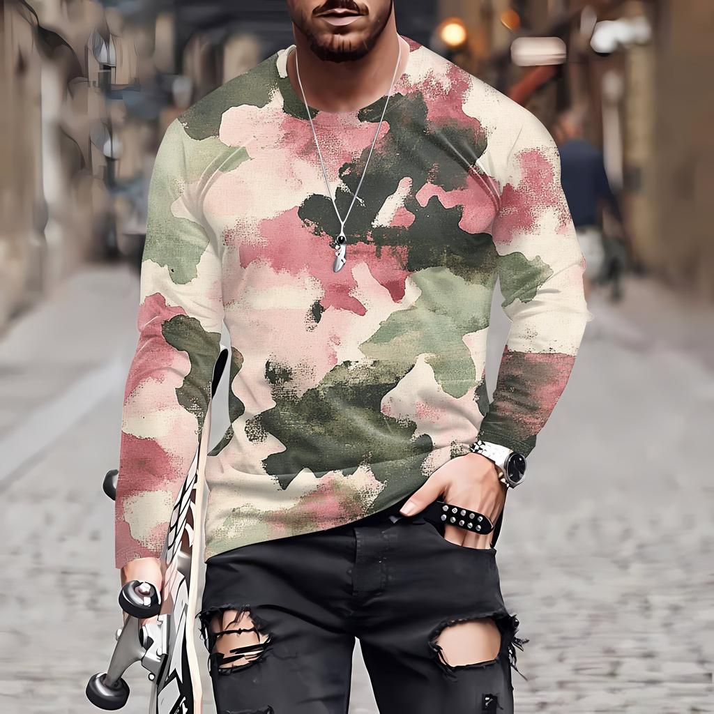 Муж. Футболка Круглый вырез Одежда Одежда На открытом воздухе Длинный рукав С принтом Модельер Винтаж