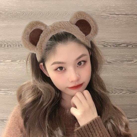 Девушка Медвежьи Уши Декор Головная Повязка Мультфильм Плюшевый Обруч Для Волос Макияж Умывание Лицо Хэллоуин Косплей