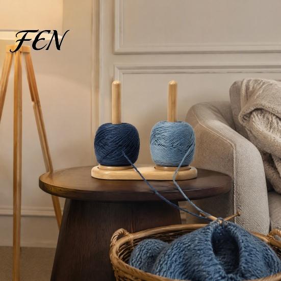 Double Axis Yarn Stand for Twin Threads Wooden Holder, Rotating Bamboo with Smooth Organizer DIY Crafts Spinning Base, Single-axis/Double-axis