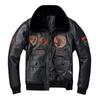 Chinese Size Genuine Cowhide JacketS Men Leather Jacket Thick Warm 8 Patches Flight Suit Removable Fur Collar Air Force Pilot Coat Winter