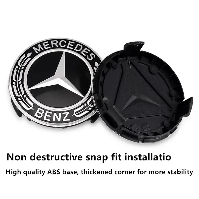 WZKGC1 New 2025 For Mercedes Benz 4PCS 75mm Car Wheel Center Hub Caps Cover for Mercedes Benz B/C/E/S Class A Class C200L GLC GLK CLA A