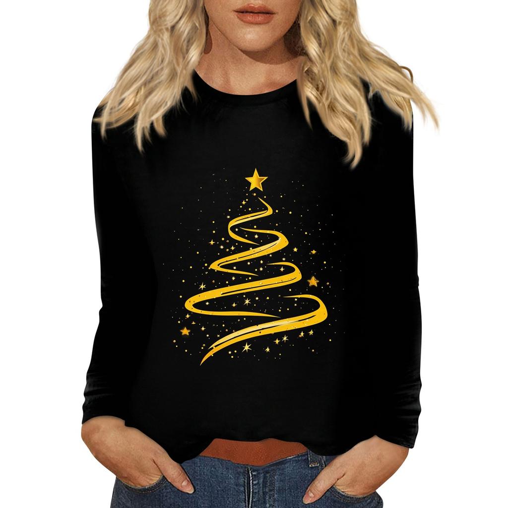 Long Sleeve Shirts For Women Cute Christmas Day Print Graphic Tees Blouses Casual Plus Size Basic Tops Pullover