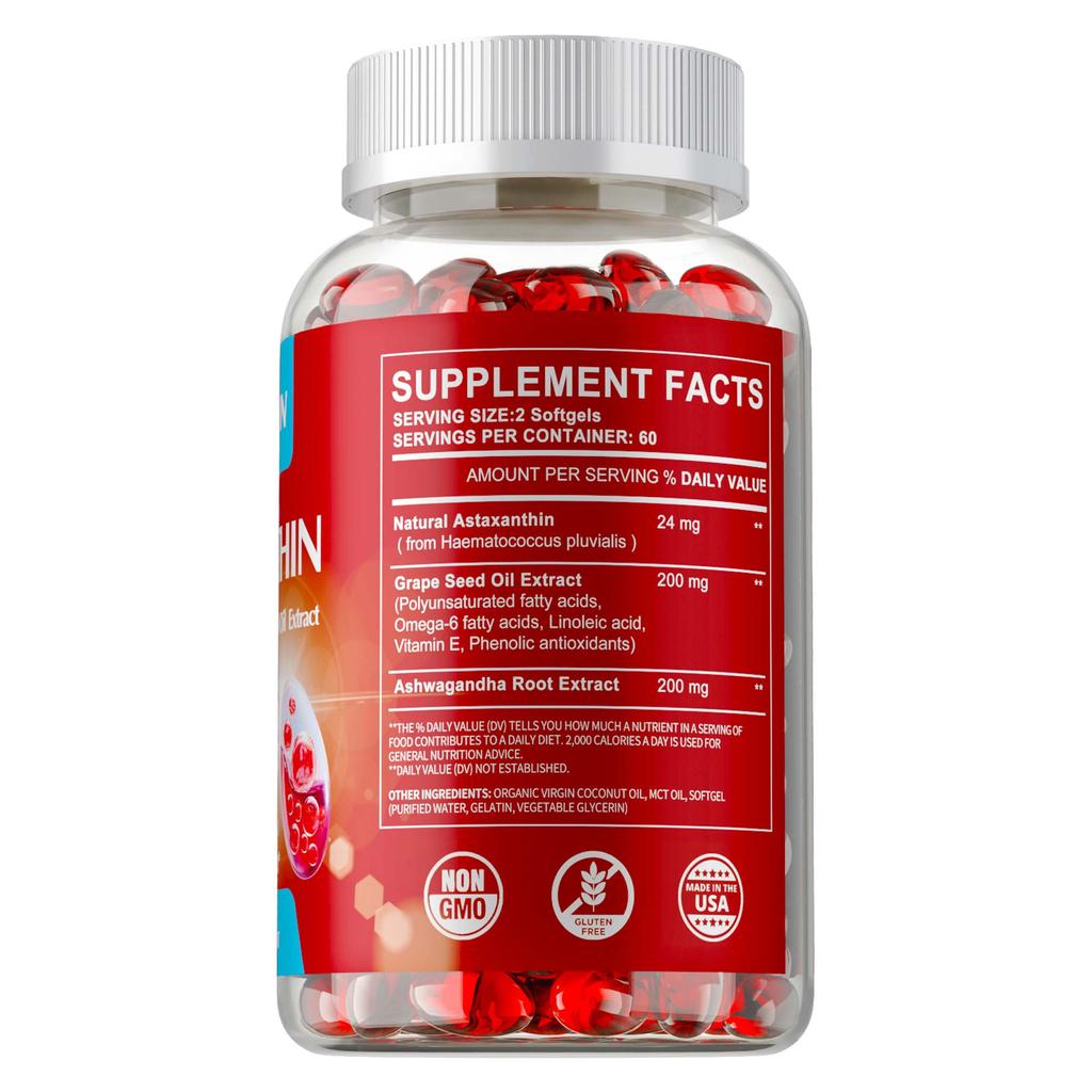 Astaxanthin 24mg-Ashwagandha,Grape Seed Oil-Vision Health,Heart & Joint Support