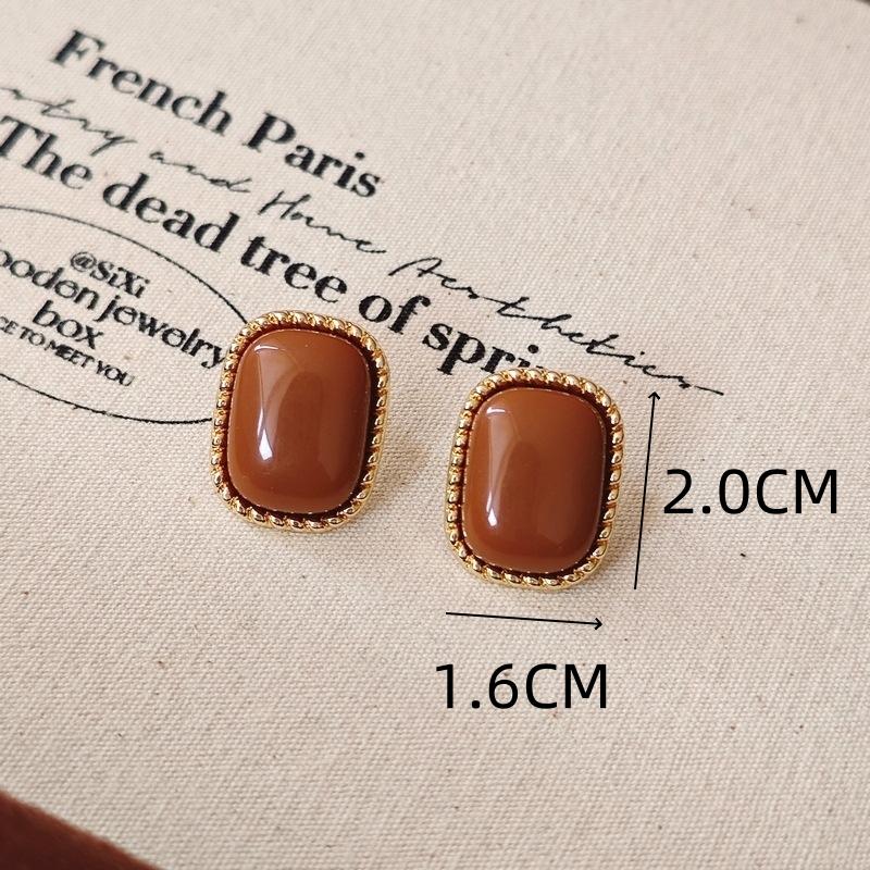 Geometric Pattern Retro Coffee Color Square Stud Earrings for Women Wedding Jewelry Boucles D'oreilles Valentine's Day Gift