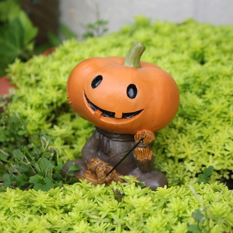 Festive Fall Decoration Pumpkin Scarecrow Figurine Handcrafted Resin Craft Gift For Halloween Fishing Statue J0MC
