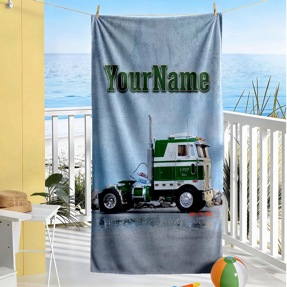Peterbilt Heavy Trucks Customizable Name Beach Towel Soft Durable Quick-Dry