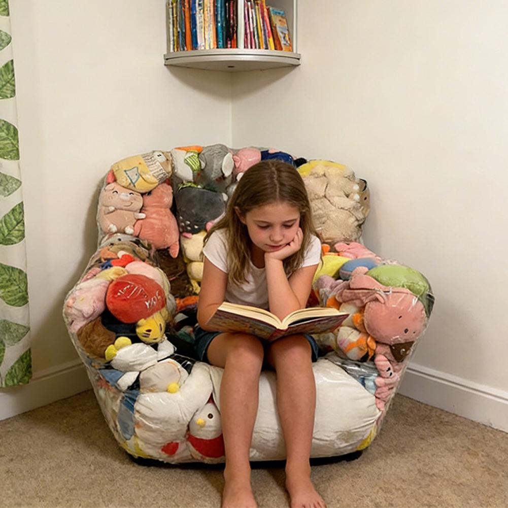 Прозрачный детский плюшевый стул-хранилище для игрушек, кресло-мешок на молнии, водонепроницаемый, чехол на сиденье ленивого дивана, сумки для хранения кукол, кресло-мешок