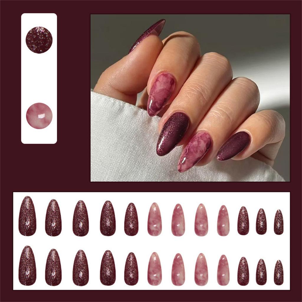 Press On Nail Almond Shaped Fake Nail Glossy Stick On Nail Natural Full Cover False Nail Acrylic Glues On Nail for Women