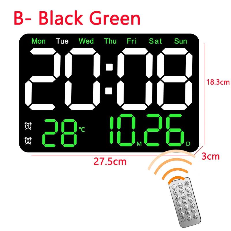 Digital Wall Clock Large LED Screen Temperature Humidity Display Electronic Alarm Clock Creative Home Decoration Remote Control