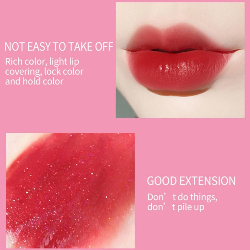 VIBELY Прозрачная бархатная матовая глазурь для губ с мелкими золотыми блоками, белая и долговечная, без окунаний в стаканчики с бликами красной глазури для губ.