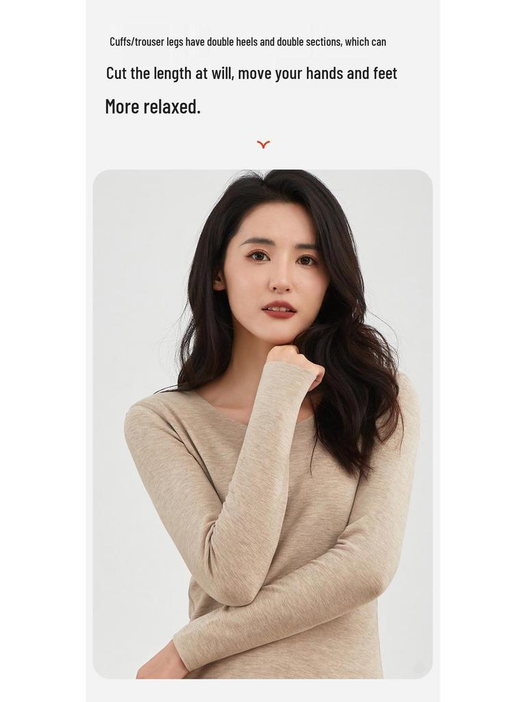 Женский термокомплект из кашемировой смеси с теплогенерирующим эффектом, с круглым вырезом: Антистатичное, Приятное к коже, Осенне-зимнее нижнее белье