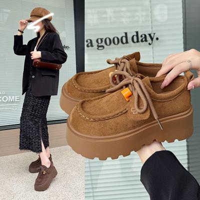 Матовые кожаные туфли на шнуровке на толстой подошве, женские, в британском стиле, маленькие, увеличивающие рост, ретро, одинарные