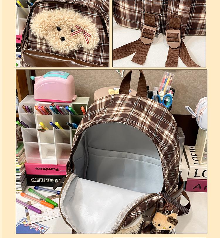Рюкзак в стиле ретро с клетчатым принтом в виде щенка для осени/зимы — стильная универсальная школьная сумка для девочек