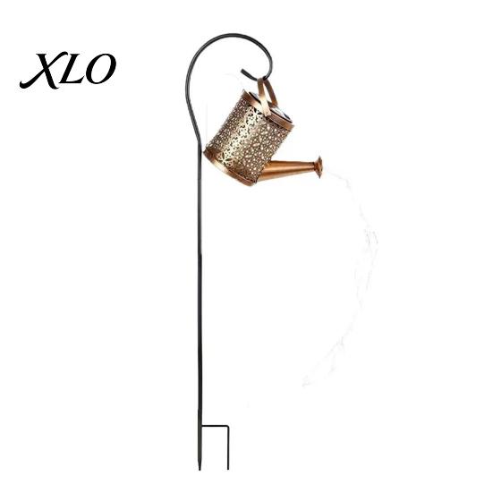 Waterproof Solar Path Lighting Christmas Santa Kettle Light, Solar-Powered Claus Watering Can Stake Lamp Metal Silhouette Lawn Lamps with LED String,