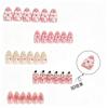 European & American Almond Shape 3D Pink Flower False Nails with Stickers