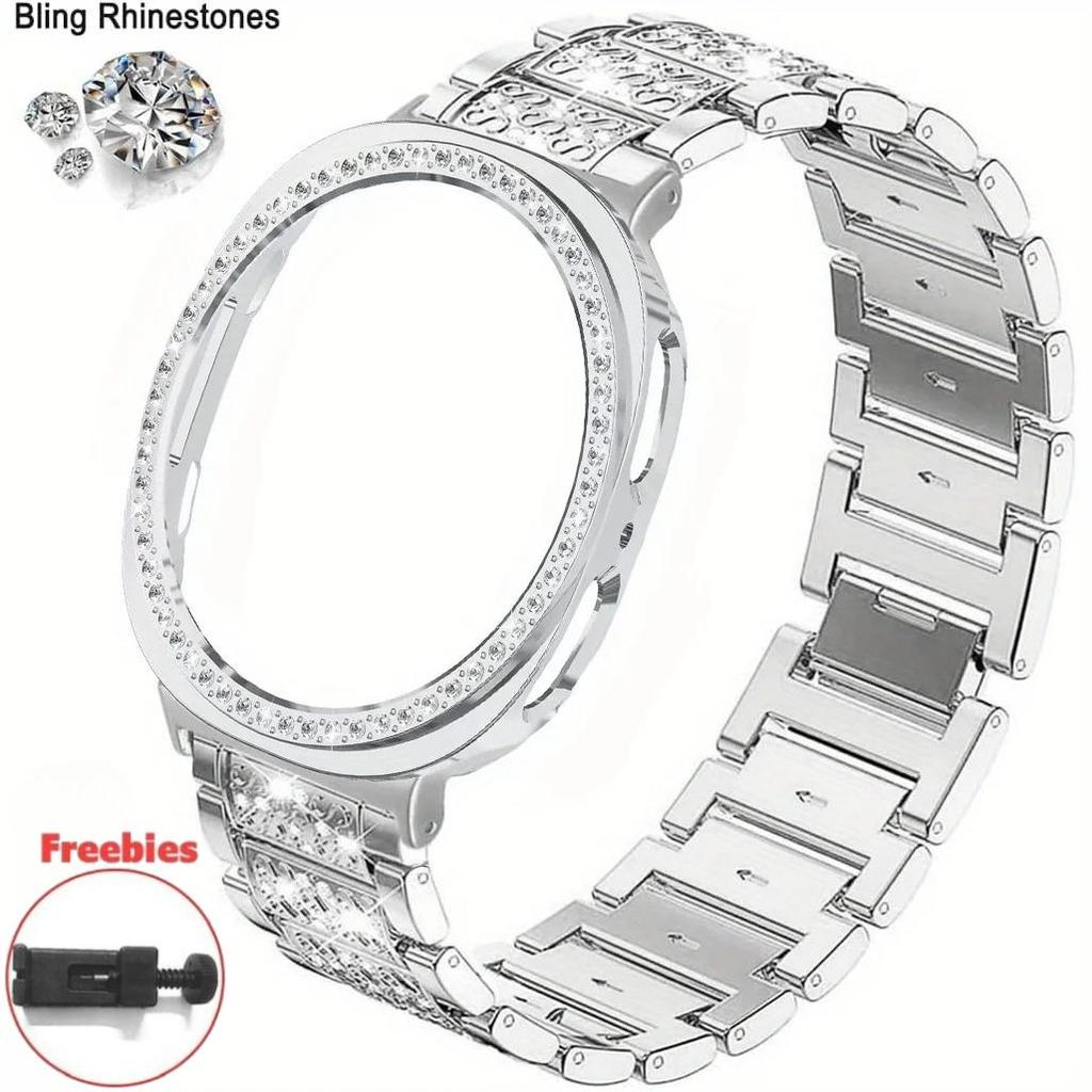 Металлический ремешок для часов со стразами и бриллиантами + защитный чехол из ПК для Samsung Galaxy Watch 8 44 мм 40 мм, деловые часы, ремешок для Galaxy Watch 8