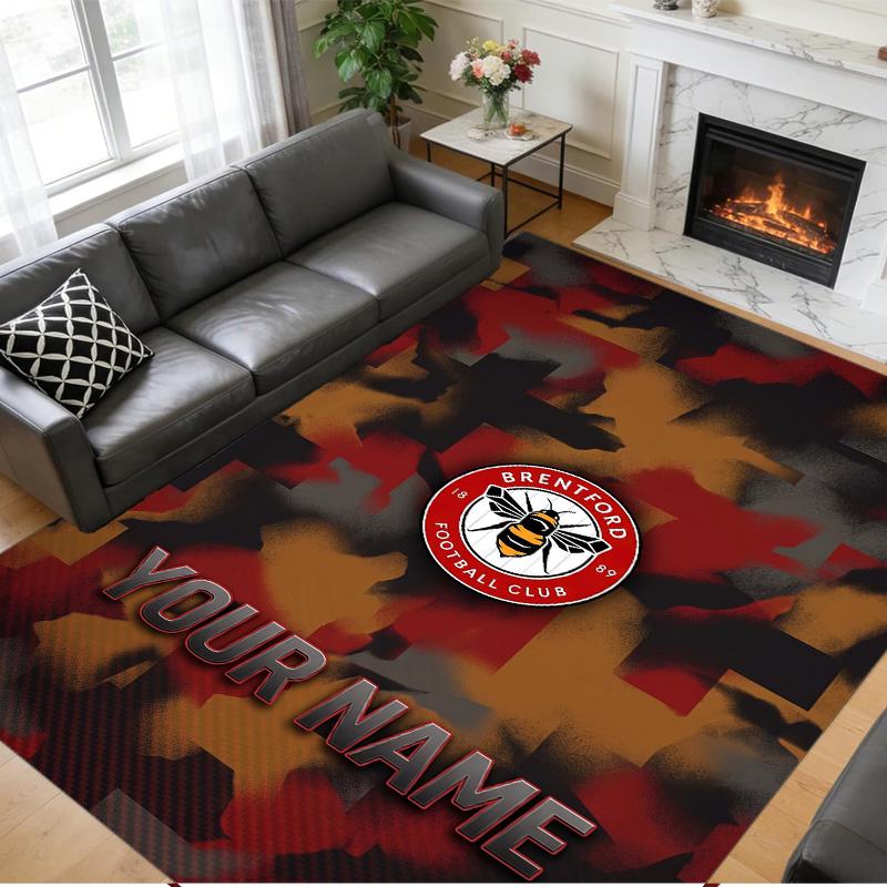 Crystal Velvet Rug Custom Name Text, Soft Non Slip Floor Mat Home DecorBrentford Football