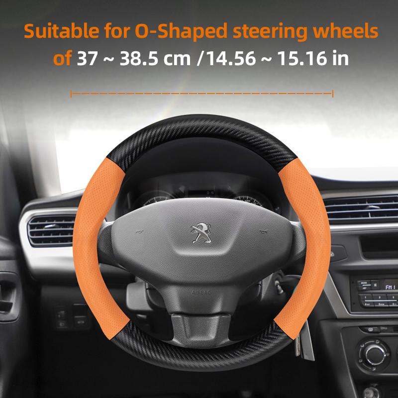 zkfan8 Suitable for Peugeot Breathable Leather Matte Carbon Fiber Texture Steering Wheel Cover Suitable for 206 208 3008 308 207 