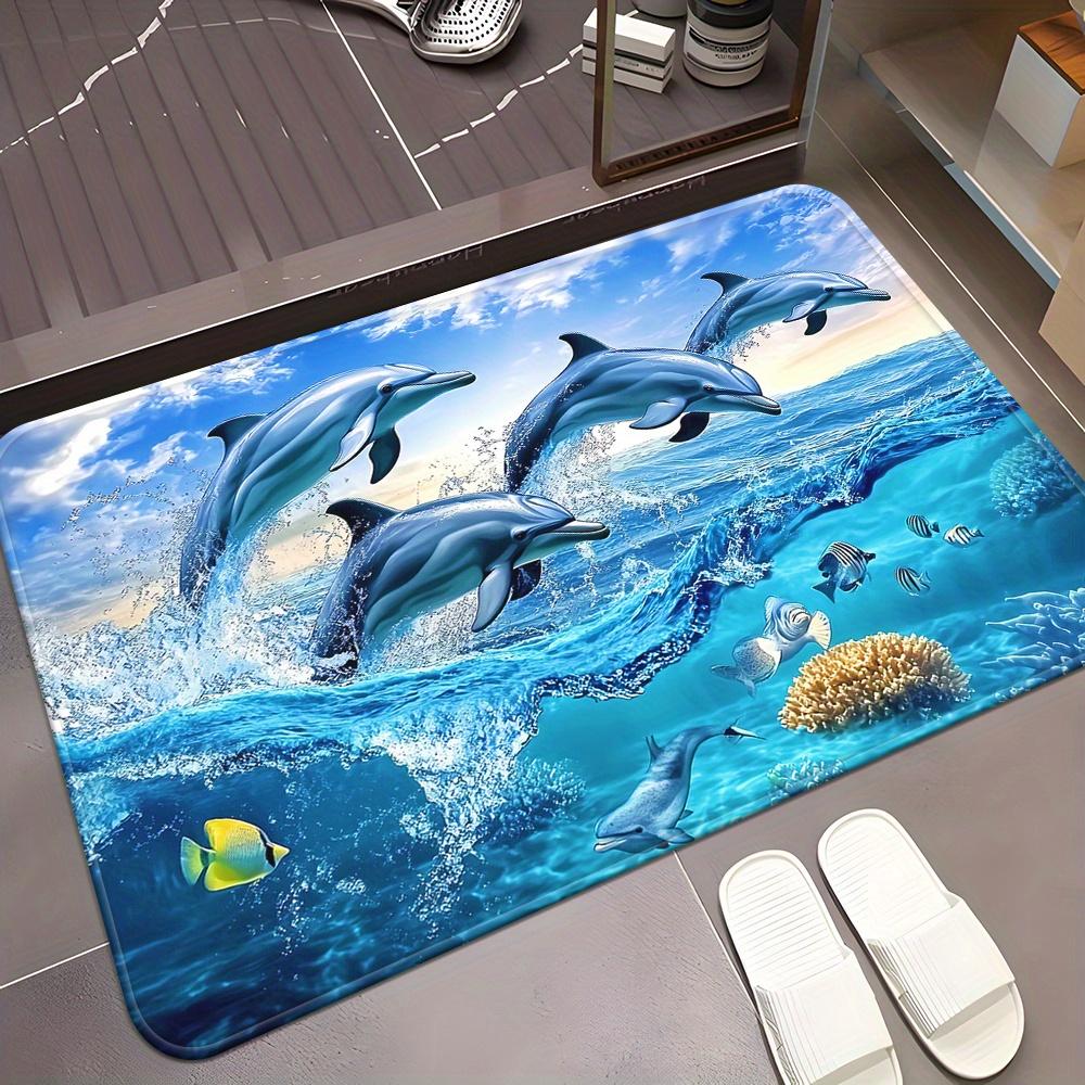 Durable Dolphin Ocean Sea Life Doormat Welcome Mat Polyester Entryway Floor Rug Tropical Beach Coastal Home Decor Gift