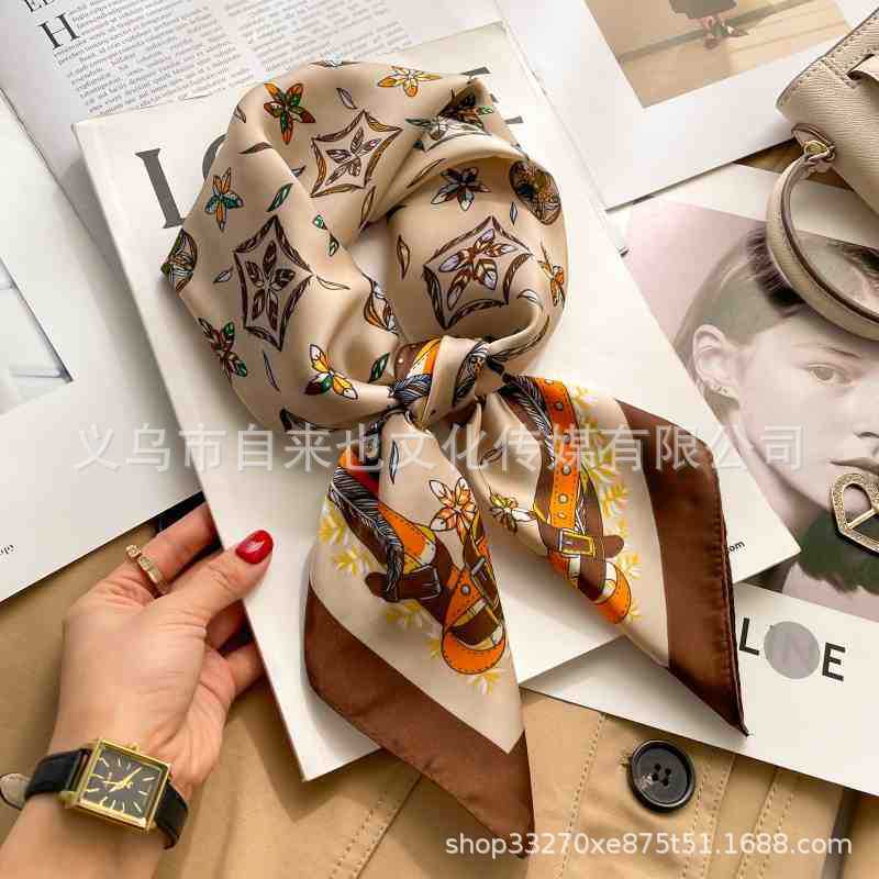 Versatile fashion floral 71 imitation silk square scarf scarf high-end polka dot neck silk scarf rhombus spring