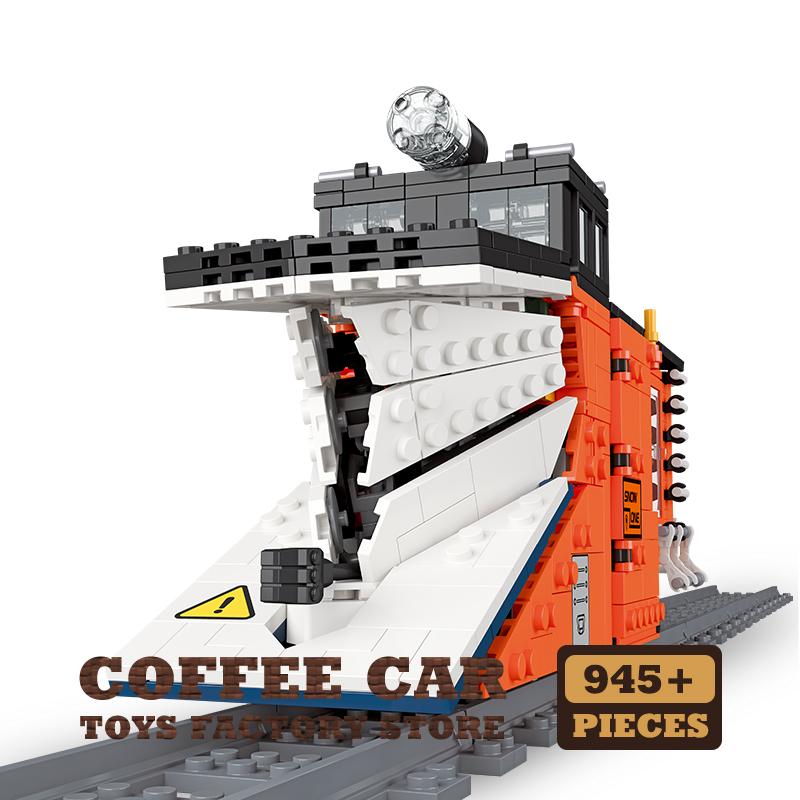 Технический городской поезд MOC Кирпичи Светодиодный 3D-модель Снегоуборочный локомотив Блоки STEM Машины Строительные Игрушки Друг Рождественские Подарки НОВЫЙ