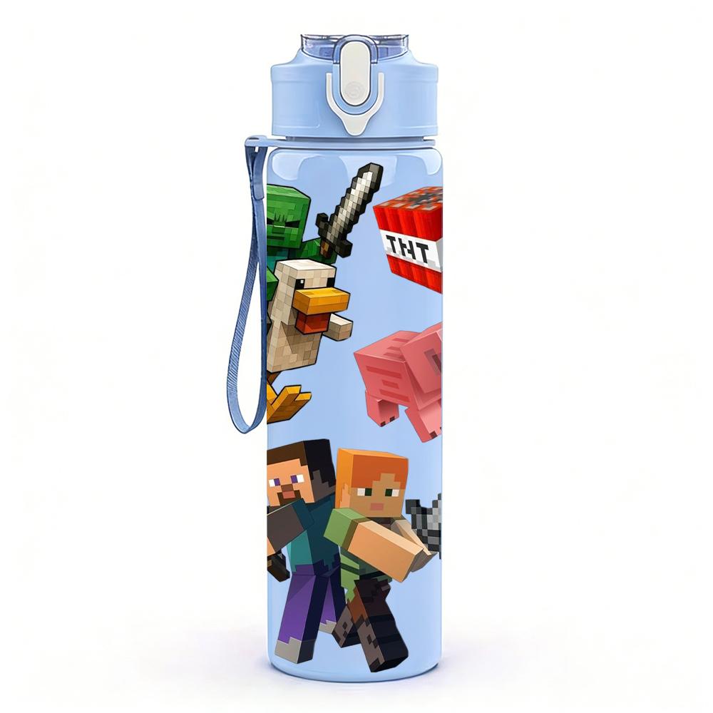 1PC Toy Block Game Character Cluster 750ml Color Plastic Sports Water Bottle Leakproof Flip Straw Lid Suitable for Sports Office Home Use