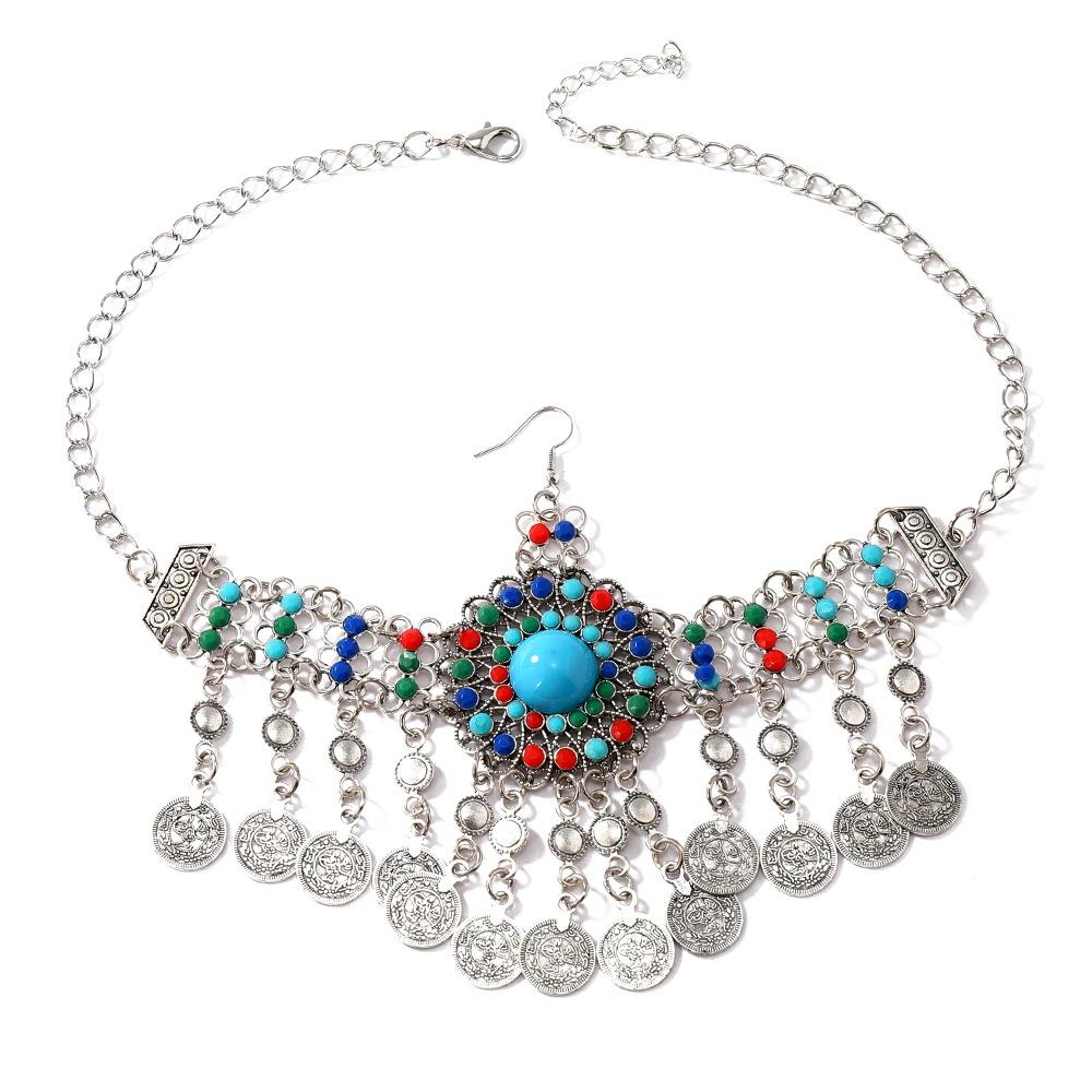 Головной убор в стиле ретро в стиле бохо, цепочка для волос с бахромой из монет и цветными бусинами для этнического меньшинства