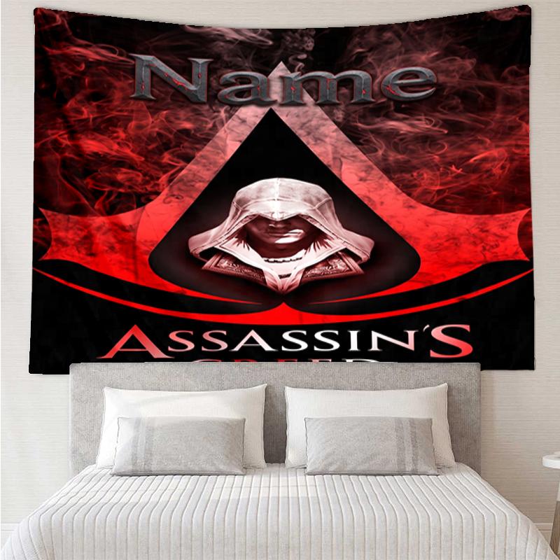 Custom Name Assassin's Creed Print Tapestry, Backdrop, Easy Setup, Ideal for Bedroom, Office & Living Room, with Aesthetic Wall Hanging Decor.
