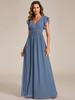 Ever-Pretty Women's A-Line V Neck Pleated Belted Ruffles Sleeves Open Back High Waist Bridesmaid Dresses
