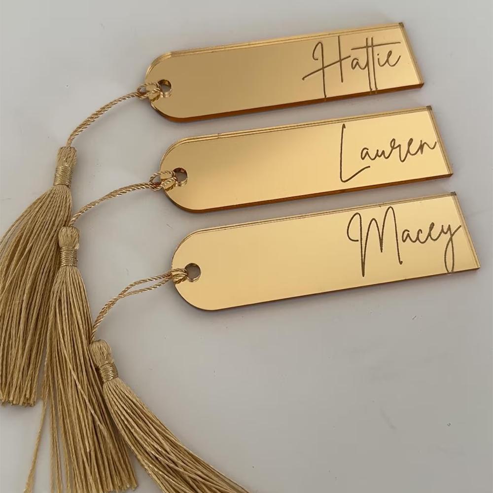 Custom Acrylic Name Place Cards Mirrored Place Card Wedding Bachelorette Party Gold Mirror Place Mats Engraved Tag Bridal Shower