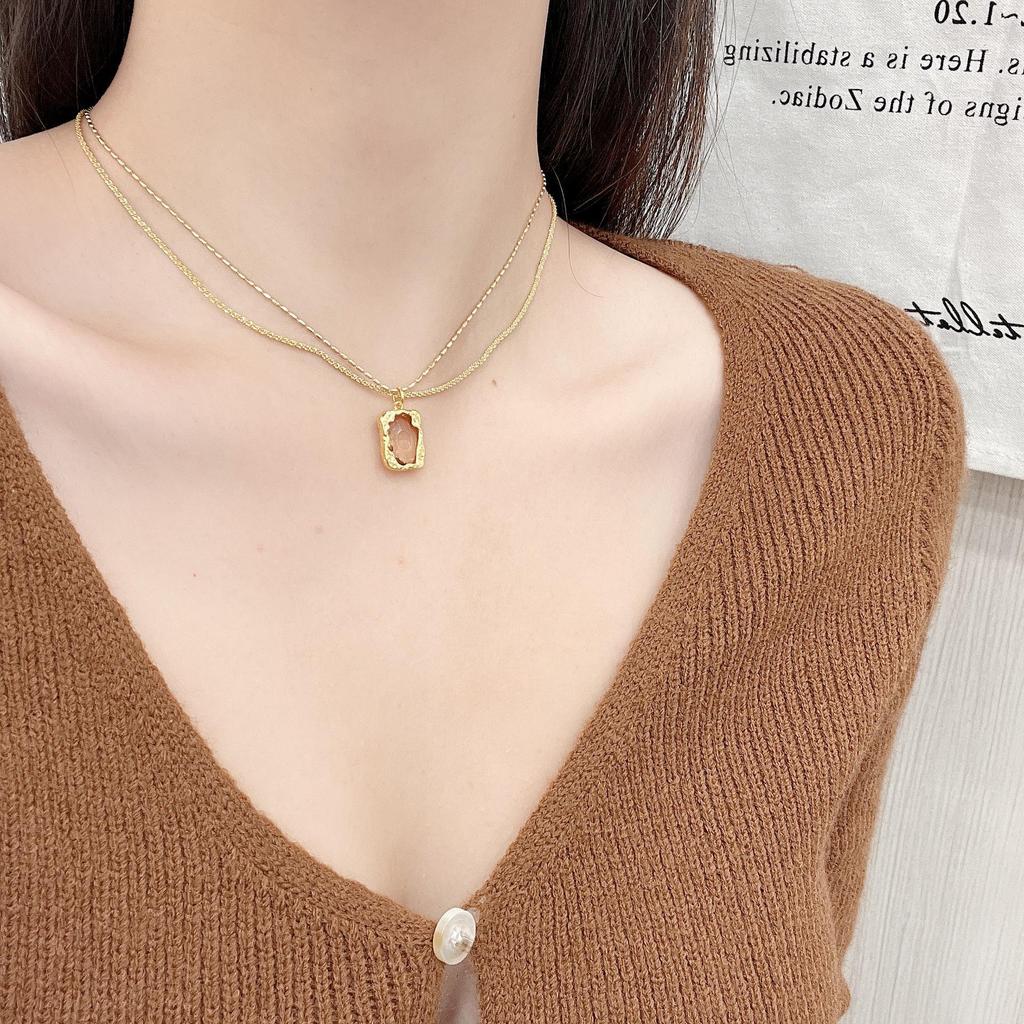 Ожерелье с подвеской «Двойной кристалл Майяра»: Осенне-зимняя ретро-цепочка для свитера высокого класса с нишевым универсальным дизайном ключицы